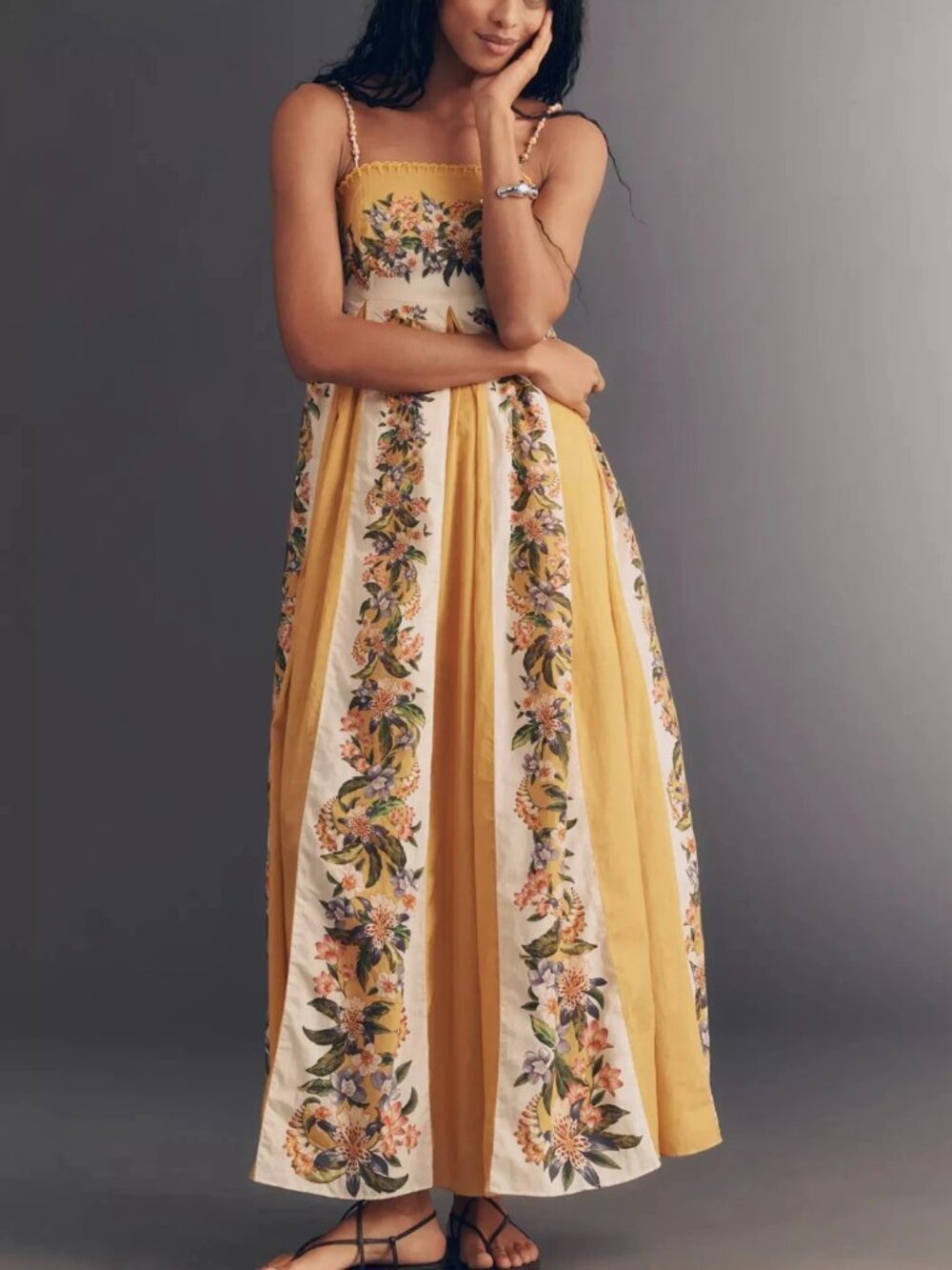 New Farm Rio Sand Hilo Sleeveless A-Line Maxi Dress by Anthropologie